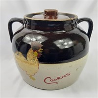 Vintage rooster cookie jar crock pot with lid