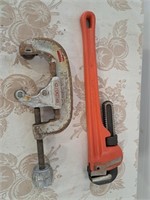 18" Gray pipe wrench, Ridgid pipe cutter