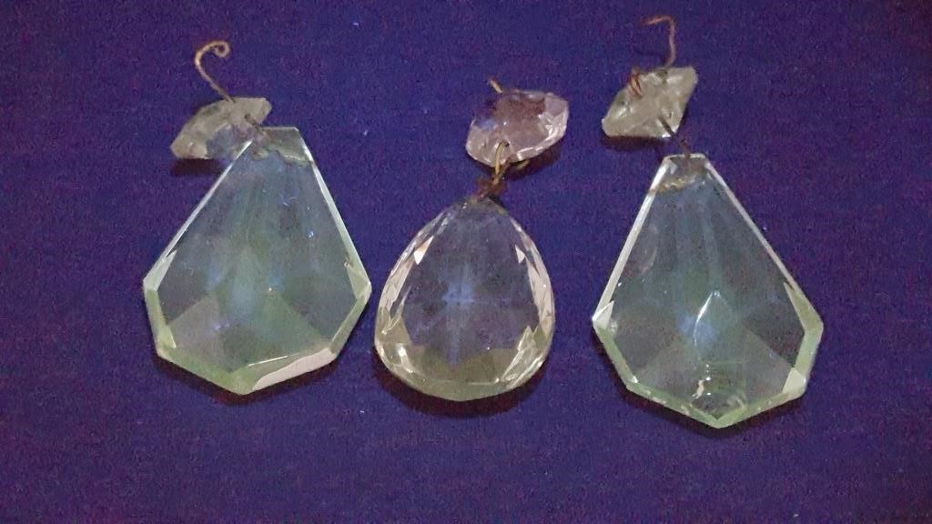 3 Vintage Cut & Faceted Crystal Chandelier Prisms