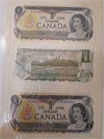 Six Vintage Canadian Dollar Bills