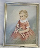 Vintage young girl painting signed 1962