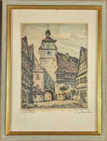 Ernst Geissendorfer Rothenburg Colored Etching