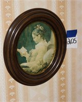 VICTORIAN GIRL READING PICTURE IN OVAL FRAME