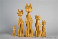 Set of Wood Cat Figurines