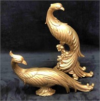 Syroco Pair Of Gilded Peacocks