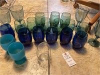 Assorted Green And Blue Glasses