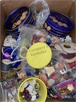 Box of sewing notions and more vintage buttons