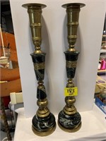 CHURCH CANDLE HOLDERS - MARBLE & BRASS 28" TALL