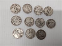 (11) silver walking half dollars