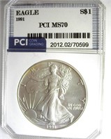 1991 Silver Eagle MS70 LISTS $1700