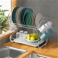 M199  Ktaxon 2-Tier Kitchen Dish Rack Silver