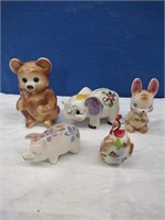 Pottery Animal Banks-Bear, Pig, Elephant x5