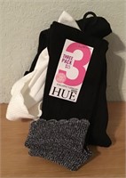 NWT 3 PAIR HUE BLACK CREAM SOCKS  O/S  $15