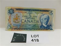 1972 CANADA 5 DOLLAR BILLS LAWSON BOUEY