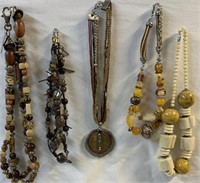 Lot of 5 Chunky Beaded Necklaces Earth Tones