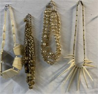 Lot of 4 Necklaces Metallic Pearls & Spikes