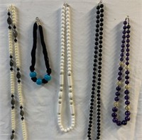 Lot of 5 Black & Blue Beaded Necklaces