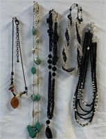 Lot of 5 Beaded Necklaces Black & Turquoise