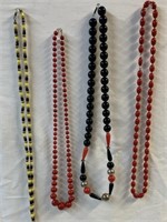 Lot of 4 Red Black Yellow Beaded Necklaces