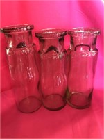 3 Matching Thick Clear Glass Flower Vases