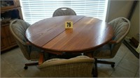 Oak Table - 2 Leaves & 4 Chairs