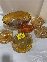 GROUP OF ANTIQUE CARNIVAL GLASS - FRUIT BOWL,