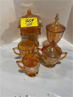 GROUP OF ANTIQUE CARNIVAL GLASS - SUGAR & CREAMER