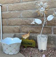 Metal Small Planters, Flower & Welcome Sign