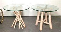 Wood Base Glass Top Side Tables