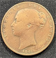 1847 -  Victoria 1/4d coin