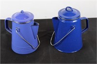 Two Blue Coffee Pots