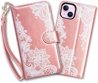 coolwee iphone 14 plus lace wallet rose gold