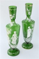 Pair of Mary Gregory Green Glass Vases,