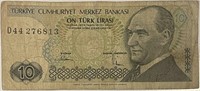 Turkey 1970 10 Lirasi Banknote