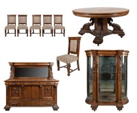 Carved Oak Dining Room Set - 9 Piece