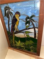 GORGEOUS LARGE STAINED GLASS PARROT HANGING
