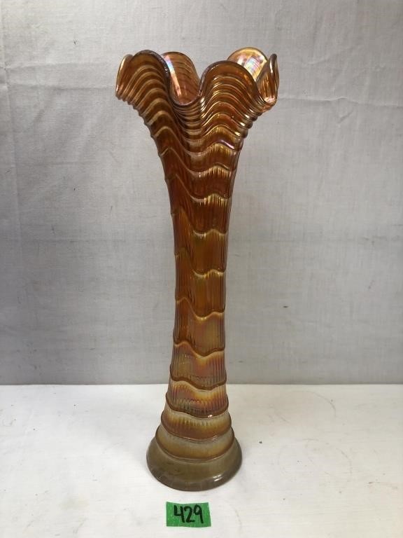 MCM Imperial Marigold Ripple Carnival Glass Vase
