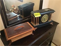 Vintage Mantle Clock, Wood Keepsake Box