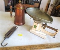 Spring scale, hardware scale, copper teapot