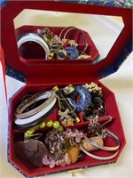 estate jewelry box and contents, rings, necklaces