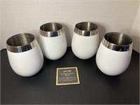 Stainless Steel & White Stemless Wine Glasses