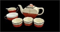 Fraunfelter China Teapot, Creamer & Bowls Early