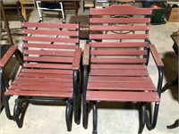 Pair of Gliding Wood & Metal Porch Chairs