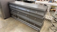 Silver 9 Drawer Triple Dresser. Top 3 Drawers are