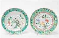 TWO, 1840-1850 FAMILLE VERTE PLATES, DAOGUANG