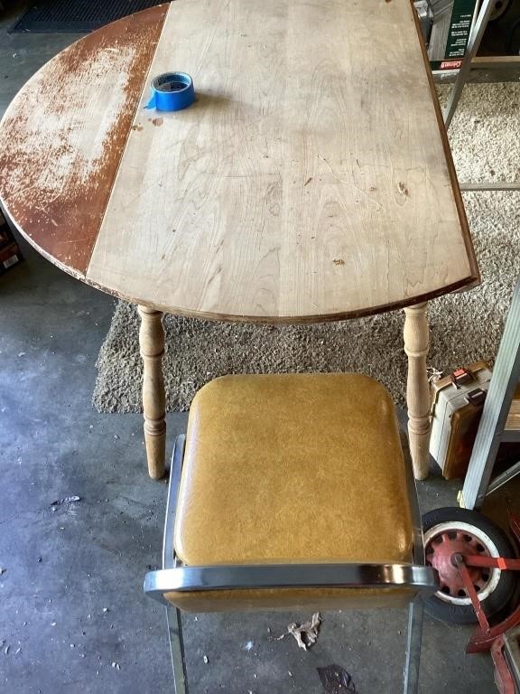 Drop leaf table and one chair --needs TLC
