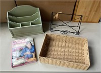 Basket, organizer, and cookbook holder