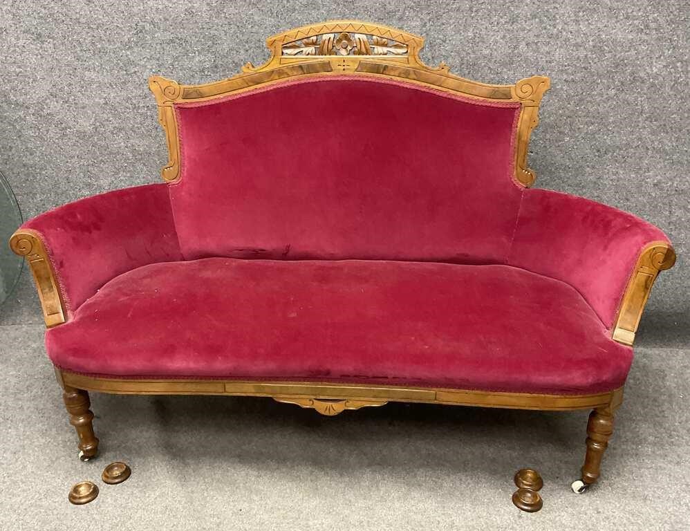 Antique Victorian Eastlake Love Seat Red