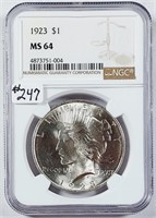 1923  Peace Dollar   NGC MS-64