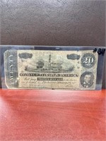 1864 $20.00 Confederate Note-Bad Condition